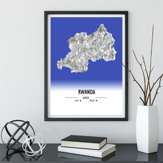 Map Poster Rwanda / Rwanda Map Print / Rwanda Map Wall Art / Rwanda Décor / Rwanda Decoration / Rwanda Gift / Anniversary Wedding Gift