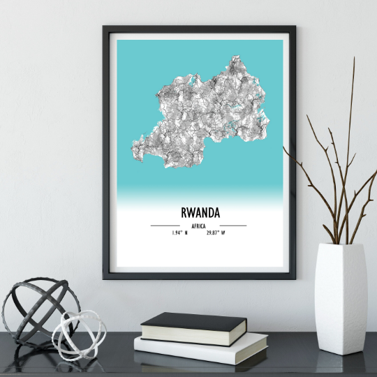 Map Poster Rwanda / Rwanda Map Print / Rwanda Map Wall Art / Rwanda Décor / Rwanda Decoration / Rwanda Gift / Anniversary Wedding Gift