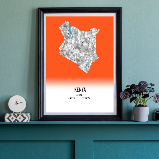 Map Poster Kenya / Kenya Map Print / Kenya Map Wall Art / Kenya Décor / Kenya Decoration / Kenya Gift / Anniversary Wedding Gift