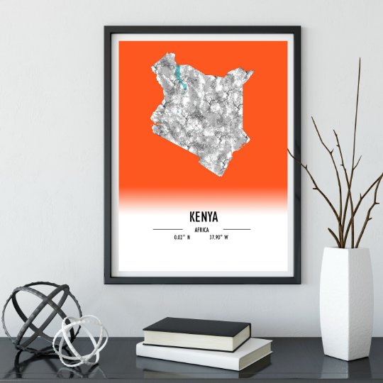 Map Poster Kenya / Kenya Map Print / Kenya Map Wall Art / Kenya Décor / Kenya Decoration / Kenya Gift / Anniversary Wedding Gift