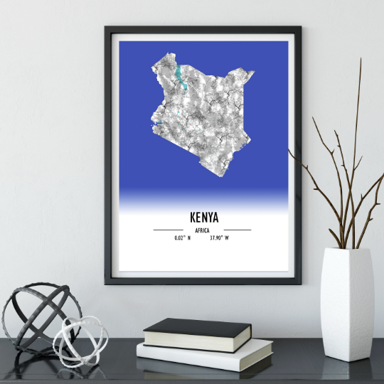 Map Poster Kenya / Kenya Map Print / Kenya Map Wall Art / Kenya Décor / Kenya Decoration / Kenya Gift / Anniversary Wedding Gift