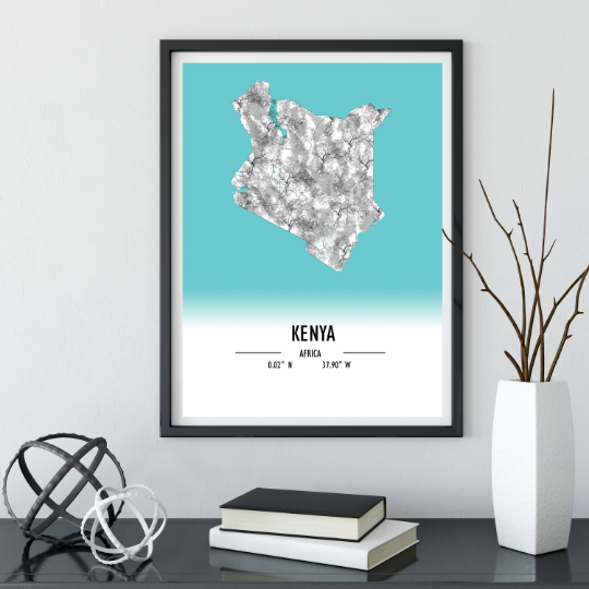Map Poster Kenya / Kenya Map Print / Kenya Map Wall Art / Kenya Décor / Kenya Decoration / Kenya Gift / Anniversary Wedding Gift