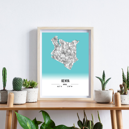 Map Poster Kenya / Kenya Map Print / Kenya Map Wall Art / Kenya Décor / Kenya Decoration / Kenya Gift / Anniversary Wedding Gift