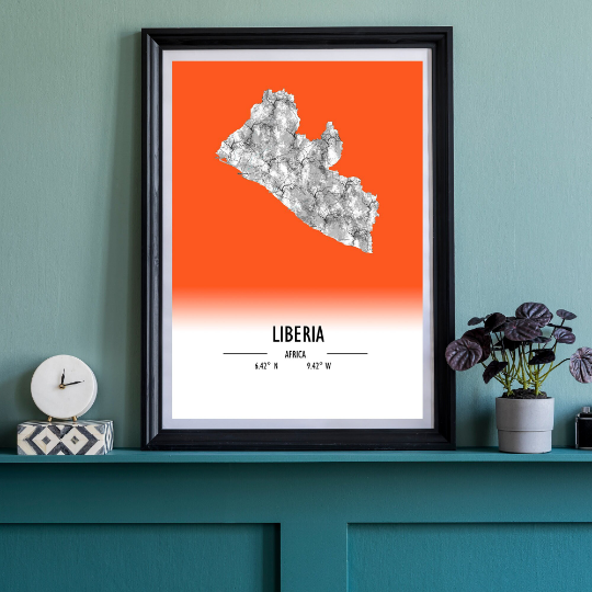 Map Poster Liberia / Liberia Map Print / Liberia Map Wall Art / Liberia Décor / Liberia Decoration / Liberia Gift / Anniversary Wedding Gift