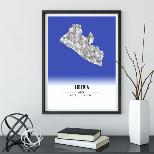 Map Poster Liberia / Liberia Map Print / Liberia Map Wall Art / Liberia Décor / Liberia Decoration / Liberia Gift / Anniversary Wedding Gift