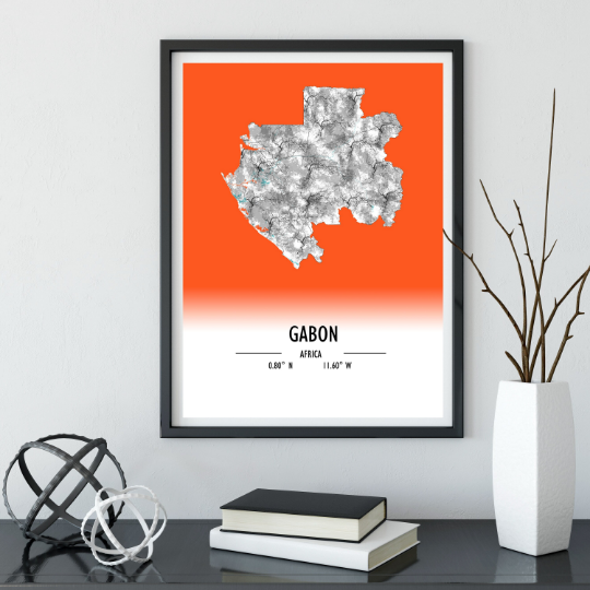 Map Poster Gabon / Gabon Map Print / Gabon Map Wall Art / Gabon Décor / Gabon Decoration / Gabon Gift / Anniversary Wedding Gift