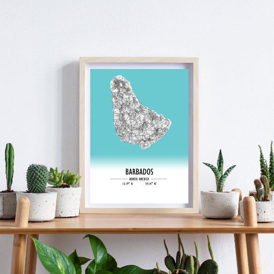 Map Poster Barbados / Barbados Map Print / Barbados Map Wall Art / Barbados Décor / Barbados Decoration / Barbados Gift / Wedding Gift