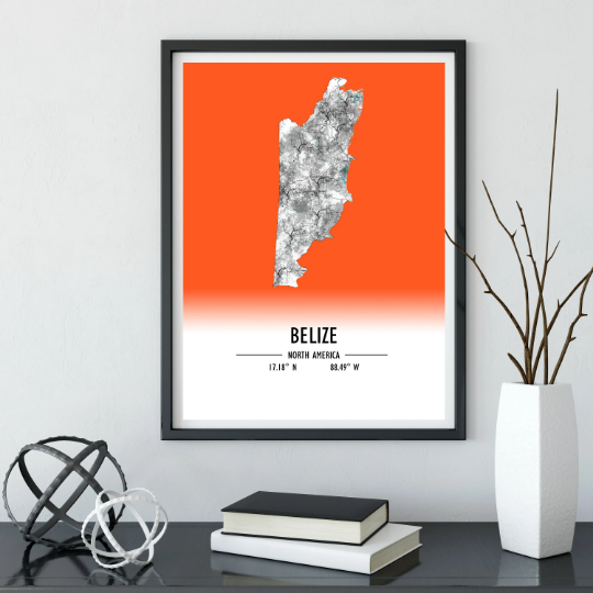 Map Poster Belize / Belize Map Print / Belize Map Wall Art / Belize Décor / Belize Decoration / Belize Gift / Anniversary Wedding Gift