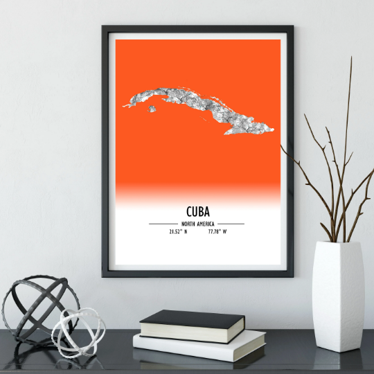 Map Poster Cuba / Cuba Map Print / Cuba Map Wall Art / Cuba Décor / Cuba Decoration / Cuba Gift / Anniversary Wedding Gift