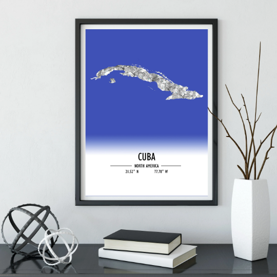 Map Poster Cuba / Cuba Map Print / Cuba Map Wall Art / Cuba Décor / Cuba Decoration / Cuba Gift / Anniversary Wedding Gift