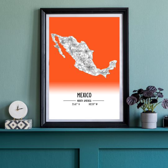 Map poster Mexico / Mexico Map Print / Mexico Map Wall Art / Mexico Décor / Mexico Decoration / Mexico Gift / Anniversary Wedding Gift