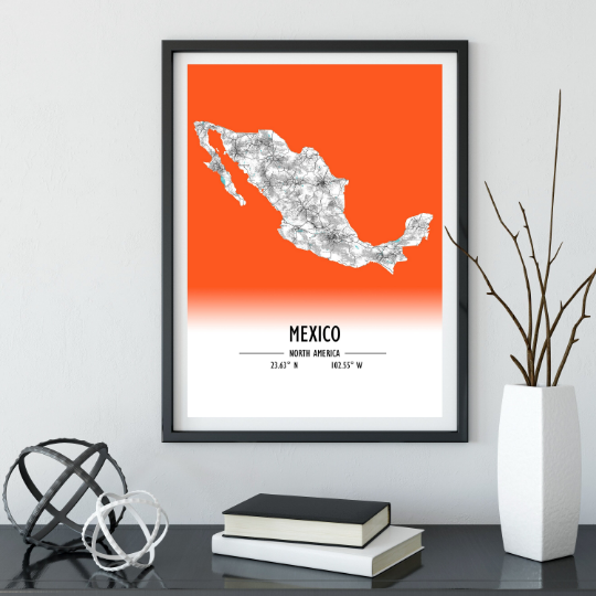 Map poster Mexico / Mexico Map Print / Mexico Map Wall Art / Mexico Décor / Mexico Decoration / Mexico Gift / Anniversary Wedding Gift