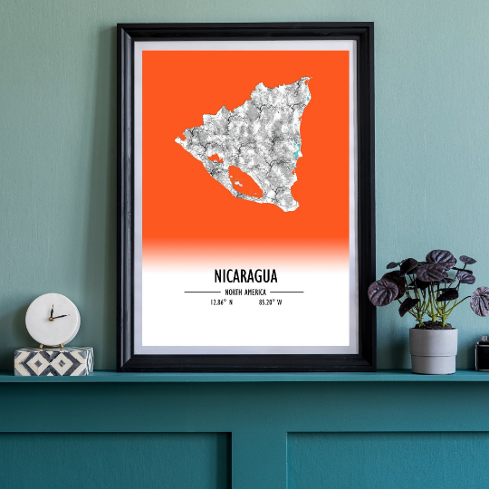 Map Poster Nicaragua / Nicaragua Map Print / Nicaragua Map Wall Art / Nicaragua Décor / Nicaragua Decoration / Nicaragua Gift / Wedding Gift