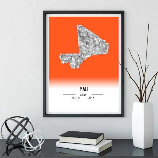 Map Poster Mali / Mali Map Print / Mali Map Wall Art / Mali Décor / Mali Decoration / Mali Gift / Anniversary Wedding Gift