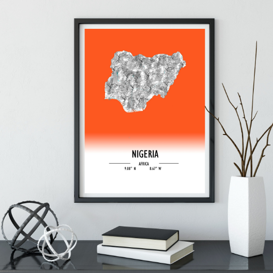 Map Poster Nigeria / Nigeria Map Print / Nigeria Map Wall Art / Nigeria Décor / Nigeria Decoration / Nigeria Gift / Anniversary Wedding Gift