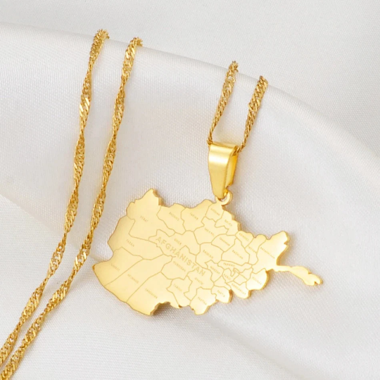 18K Gold Plated Afghanistan Necklaces, Afghanistan Necklace, Afghanistan Gift, Afghanistan Pride, Afghanistan Jewelry, Afghanistan Flag Active