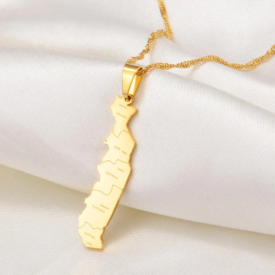 18K Gold Plated Togo Necklace - Togo Earrings - Togo Necklace - Togo Gifts - Togo Bracelet - Togo Jewelry - Togo Map - Togo Keychain