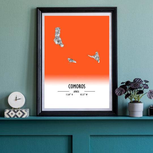 Map Poster Comoros / Comoros Map Print / Comoros Map Wall Art / Comoros Décor / Comoros Decoration / Comoros Gift / Anniversary Wedding Gift