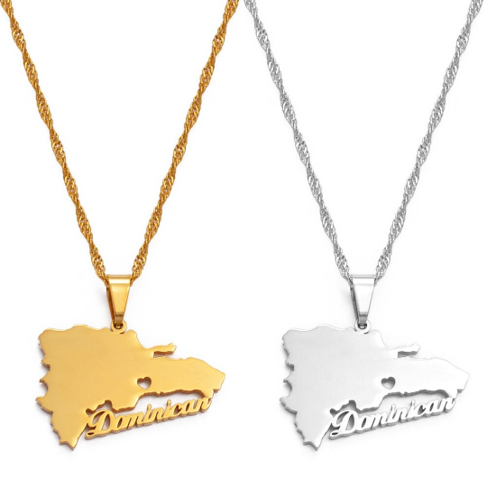 18K Gold Plated Dominican Republic Map Necklace