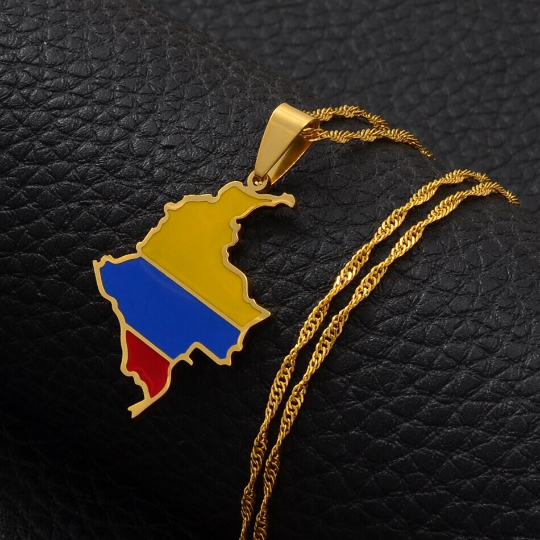 18K Gold Plated Colombia Flag Necklace, Flag Colombia Necklace, Colombian Bracelet, Colombian Jewelry, Colombian Gifts, Colombia Earrings