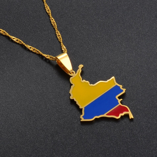 18K Gold Plated Colombia Flag Necklace, Flag Colombia Necklace, Colombian Bracelet, Colombian Jewelry, Colombian Gifts, Colombia Earrings