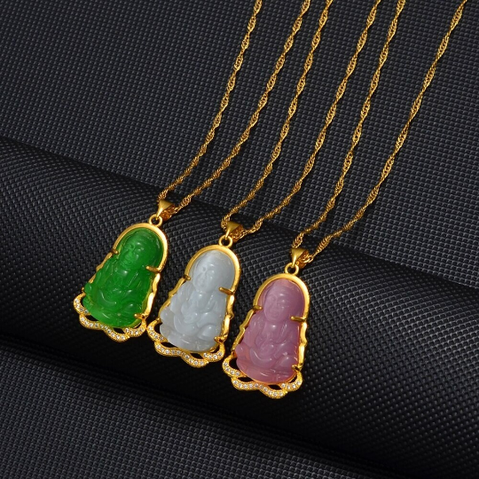 18K Gold Plated Buddha Charm Necklace / Clear Buddha Pendant / Buddhist Necklace / Buddha Jewelry / Guanyin Necklace / Buddha Amulet