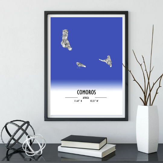 Map Poster Comoros / Comoros Map Print / Comoros Map Wall Art / Comoros Décor / Comoros Decoration / Comoros Gift / Anniversary Wedding Gift