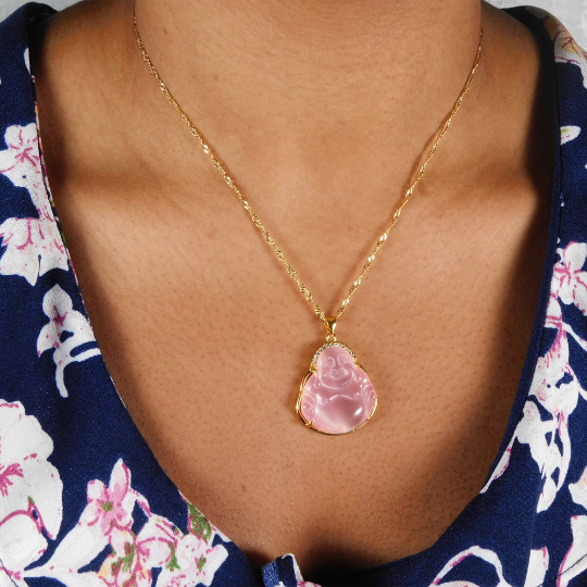 18K Gold Plated Buddha Charm Necklace / Clear Buddha Pendant / Buddhist Necklace / Buddha Jewelry / Guanyin Necklace / Buddha Amulet