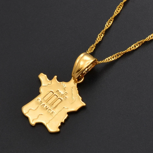 France 18K Gold Plated Necklace / France Jewelry / France Pendant / France Gift