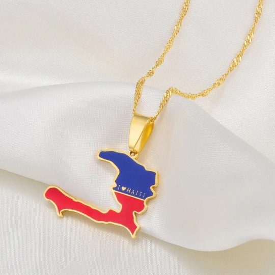 18k Gold Plated I Love Haiti Full Color Necklace