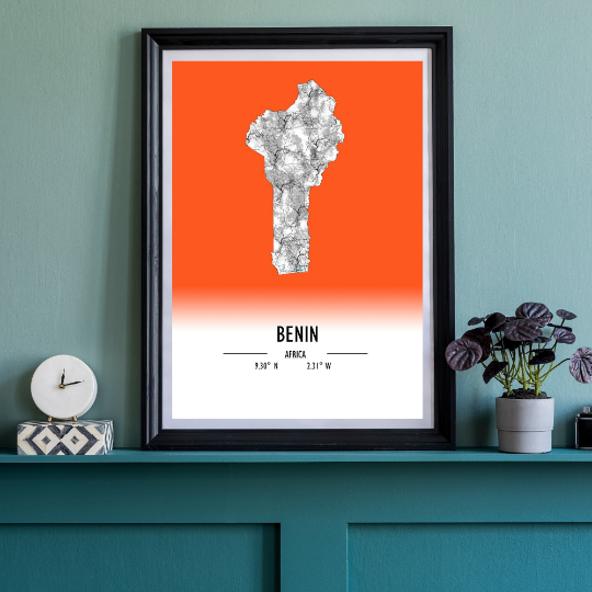 Map Poster Benin / Benin Map Print / Benin Map Wall Art / Benin Décor / Benin Decoration / Benin Gift / Anniversary Wedding Gift