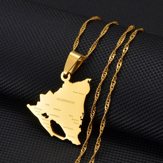 Nicaragua 18K Gold Plated Necklace / Nicaragua Flag Color Necklace / Nicaragua map / Nicaragua Jewelry / Nicaragua Pendant / Nicaragua Gift