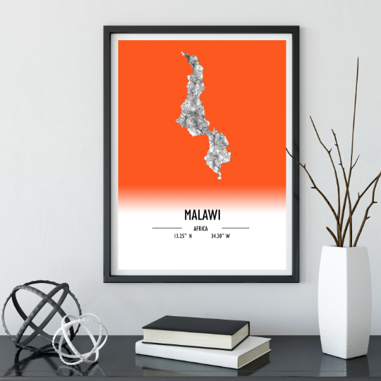 Map Poster Malawi / Malawi Map Print / Malawi Map Wall Art / Malawi Décor / Malawi Decoration / Malawi Gift / Anniversary Wedding Gift