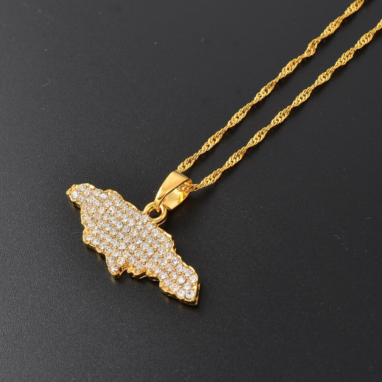 18K Gold Plated Jamaica Map Sparkle With Rhinestone