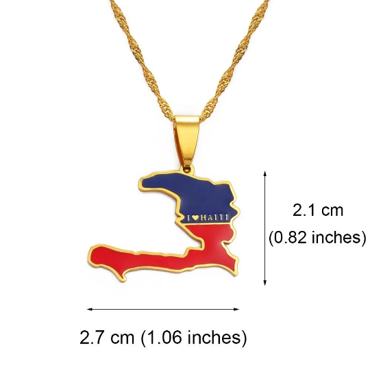 18k Gold Plated I Love Haiti Full Color Necklace - Haiti Necklace - Haiti Necklaces, Haiti Pendant - Haiti Jewelry - Haiti Charm