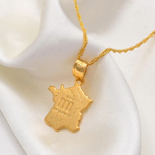 France 18K Gold Plated Necklace / France Jewelry / France Pendant / France Gift