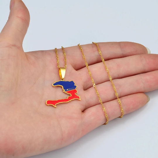 18k Gold Plated I Love Haiti Full Color Necklace
