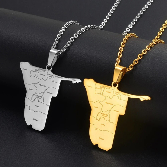 18K Gold Plated Namibia Map Necklace, Namibia Necklace, Namibia Flag, Namibia Jewelry, Namibia Pendant, Namibia Gifts, Namibia Earrings
