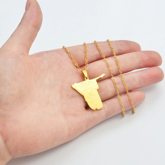 18K Gold Plated Namibia Map Necklace, Namibia Necklace, Namibia Flag, Namibia Jewelry, Namibia Pendant, Namibia Gifts, Namibia Earrings