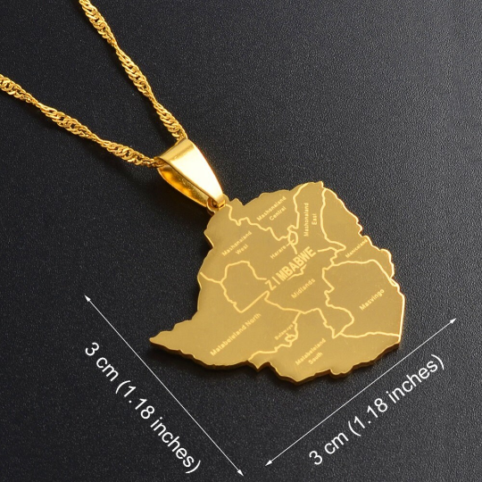 18k Gold Plated Zimbabwe Necklace, Zimbabwe Shirt, Zimbabwe Bracelet, Zimbabwe Necklace