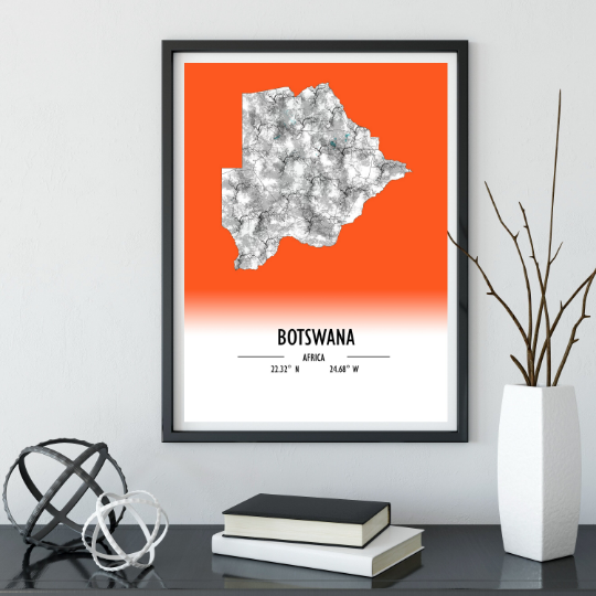 Map Poster Botswana / Botswana Map Print / Botswana Map Wall Art / Botswana Décor / Botswana Decoration / Botswana Gift / Wedding Gift