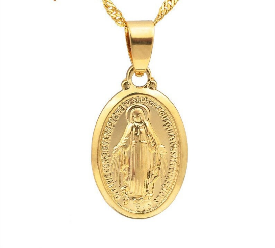 18K Gold Plated Virgin Mary Necklace / Gold Plated Religious Necklace / Christian Necklace / Baptism Jewelry / Virgin Mary Gift