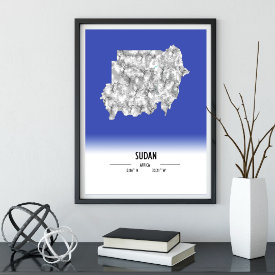 Map Poster Sudan / Sudan Map Print / Sudan Map Wall Art / Sudan Décor / Sudan Decoration / Sudan Gift / Anniversary Wedding Gift