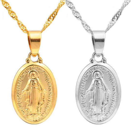18K Gold Plated Virgin Mary Necklace / Gold Plated Religious Necklace / Christian Necklace / Baptism Jewelry / Virgin Mary Gift