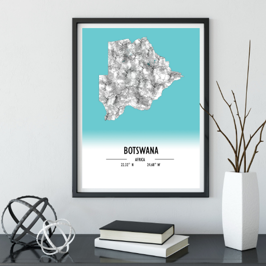 Map Poster Botswana / Botswana Map Print / Botswana Map Wall Art / Botswana Décor / Botswana Decoration / Botswana Gift / Wedding Gift