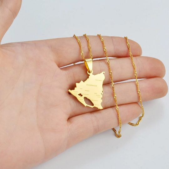 Nicaragua 18K Gold Plated Necklace / Nicaragua Flag Color Necklace / Nicaragua map / Nicaragua Jewelry / Nicaragua Pendant / Nicaragua Gift