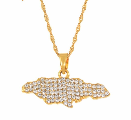 18K Gold Plated Jamaica Map Sparkle With Rhinestone