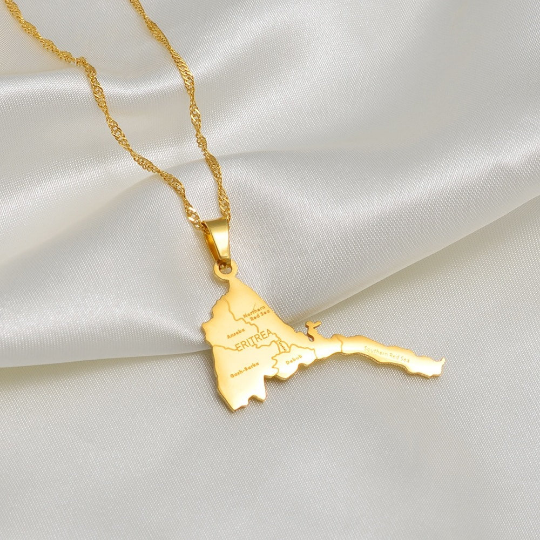 18K Gold Plated Eritrea Necklace, Eritrea Necklace, Eritrea Shirt, Eritrea Gift, Eritrea Pendant, Eritrea Charm, Eritrea Chain