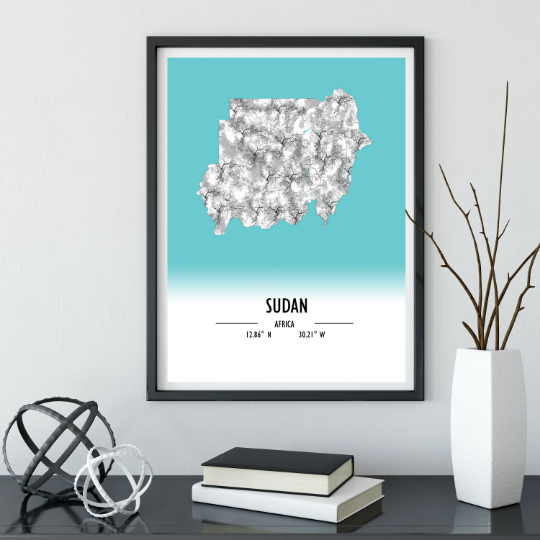 Map Poster Sudan / Sudan Map Print / Sudan Map Wall Art / Sudan Décor / Sudan Decoration / Sudan Gift / Anniversary Wedding Gift