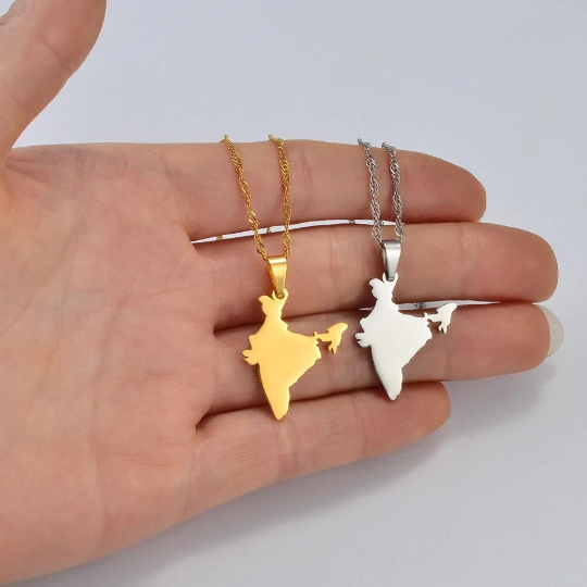 18K Gold Plated India Map Necklace
